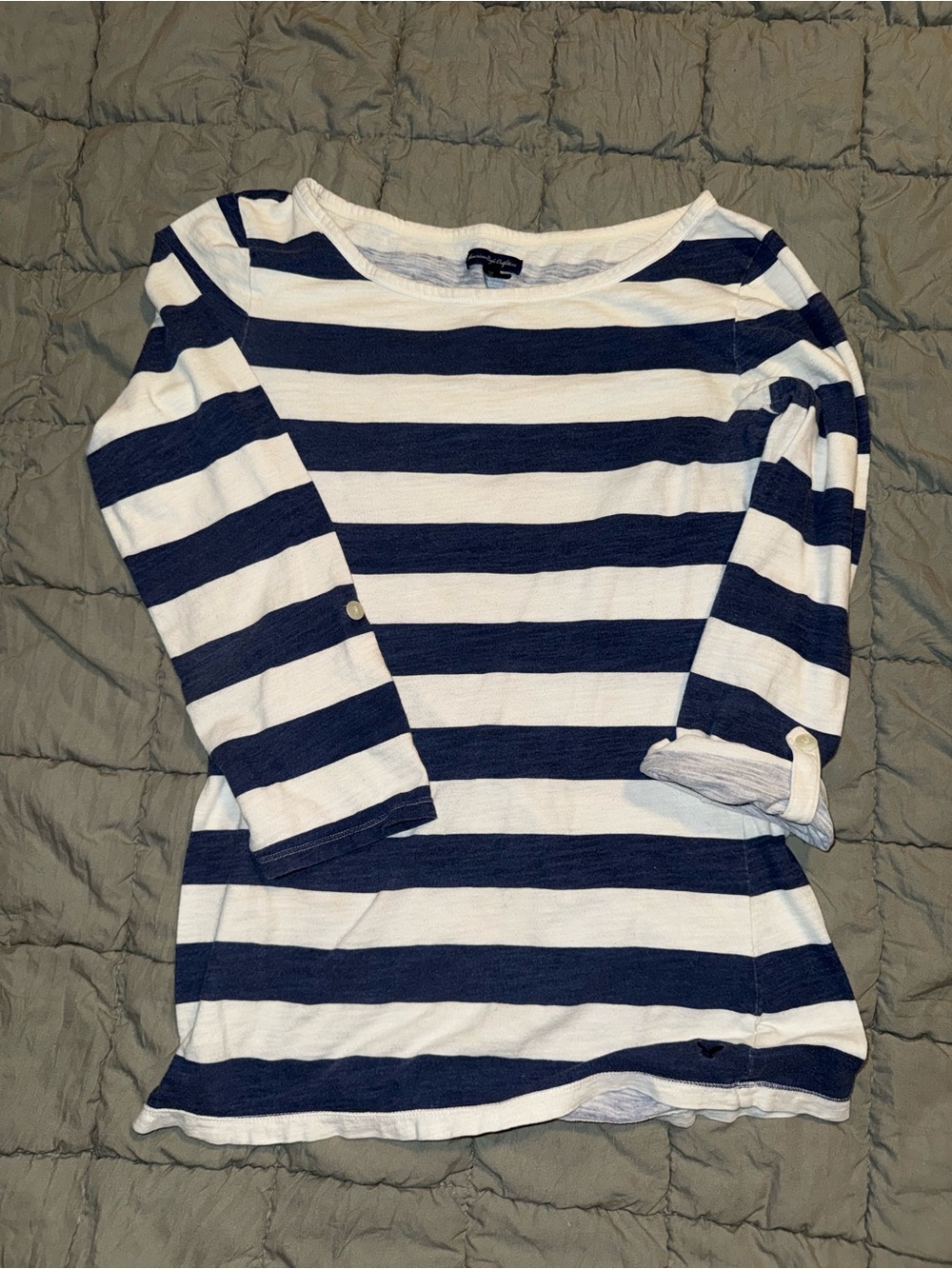 Vintage American Eagle Striped Navy and White Boatneck Women’s Top Large